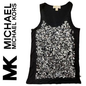 Michael Kors Black & Silver Sequined Tank Top